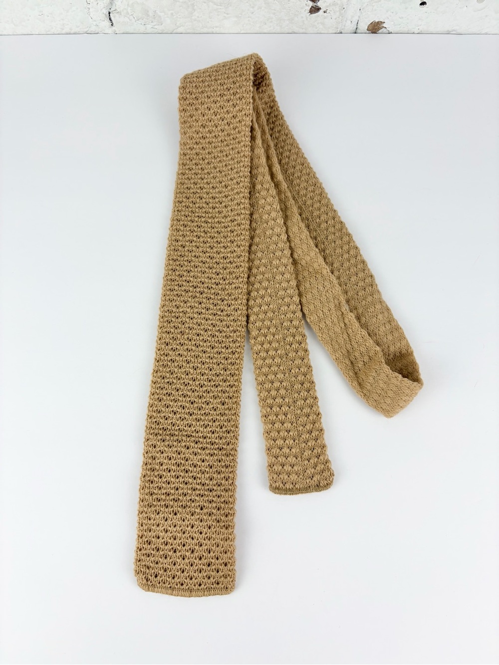 Pendleton 100% Virgin Wool Knit Tan Rectangle Slim Neck Tie